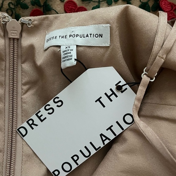 NWT DRESS THE POPULATION Janice Romantic Nude Floral Embroidered Midi Dress XS - Picture 15 of 16
